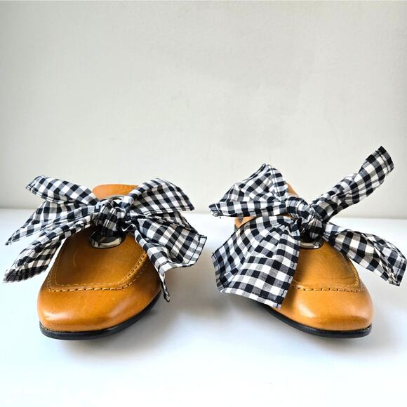 Freda Salvador NEW Ono Gingham Bow Tie Grommet Yellow Leather Mule Flats Size 7 - Picture 4 of 16